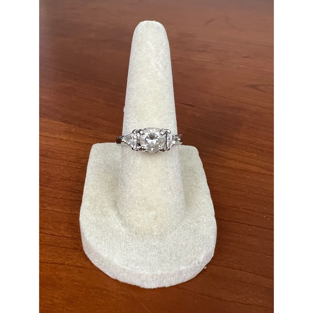 Silver Tone Three Stone Round Trillion Cut Accent Ring Size 5.5